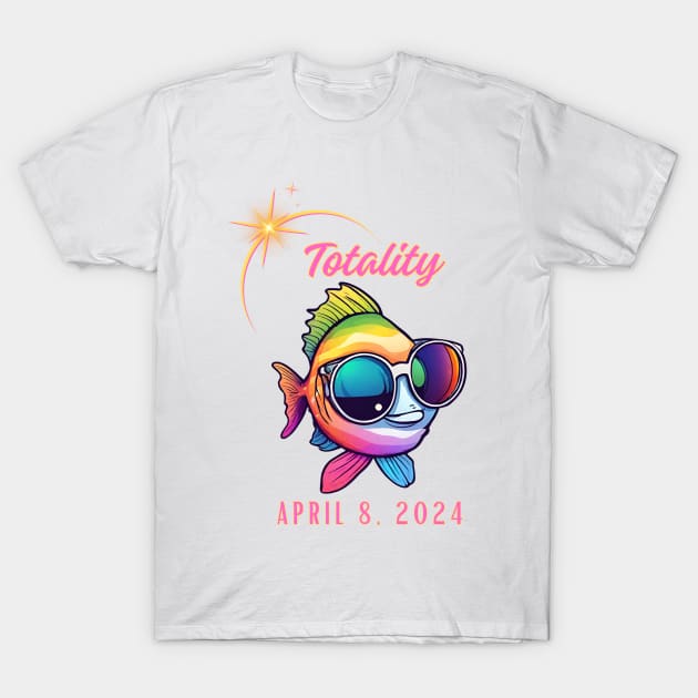 Total Solar Eclipse Watching Colorful Fish Totality April 8, 2024 T-Shirt by Little Duck Designs